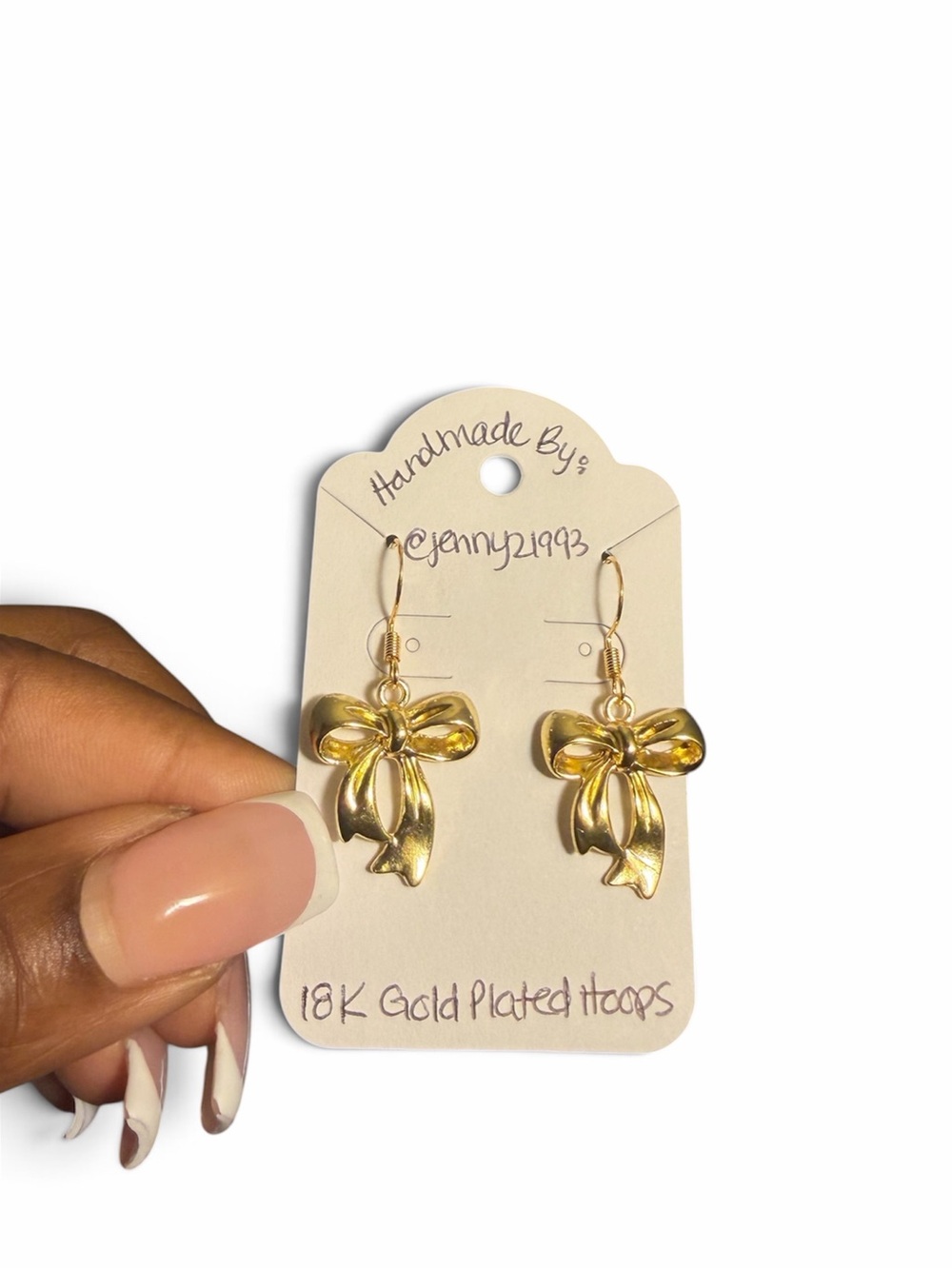 New! Jenny’s Handmade Gold Bow Earrings- 18k Gold Plated Hoops